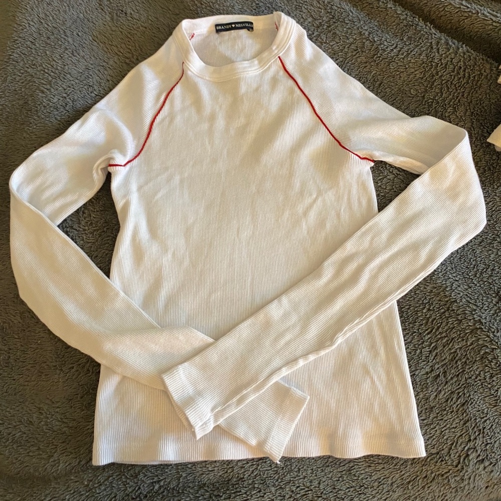 Brandy Melville White Longsleeve w/ Red Piping